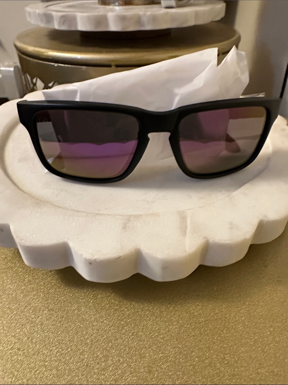 Men's Black Frame Sunglasses with Purple Mirrored Lenses